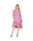 ფოტო #1 პროდუქტის Women's Plus-size Ruched Sleeve Ruffle Hem Midi Dress