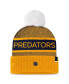 ფოტო #2 პროდუქტის Women's Gold, Navy Nashville Predators Authentic Pro Rink Cuffed Knit Hat with Pom