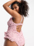 Фото #1 товара ASOS LUXE Curve 3D floral ruffle swimsuit with ruffle detail in pink