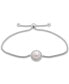 ფოტო #1 პროდუქტის Cultured Freshwater Pearl (7mm) & Diamond (1/20 ct. tw.) Bolo Bracelet in Sterling Silver