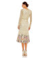 Women's Long Sleeve Faux Wrap Embellished Tea Length Dress