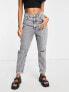 River Island mom high rise jean with rip detail in grey