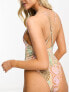 Vero Moda cross back swimsuit with high leg in pastel snake print