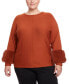 Фото #1 товара Plus Size Faux Fur Cuff Dolman Pullover Sweater