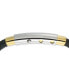 Two-Tone Woven Black Leather Bracelet in Stainless Steel & Yellow Ion-Plate