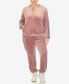 Фото #1 товара Plus Size Faux Leather Stripe Velour 2 Piece Tracksuit Set