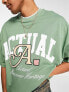 ASOS Actual oversized t-shirt with toweling logo and tipping neckline in green