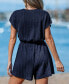 Women's Navy Surplice Short Sleeve Loose Leg Romper Синий, Small - фото #3