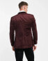 Topman skinny velvet blazer in burgundy