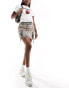 Liquor N Poker washed denim frayed mini skirt in brown