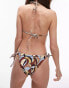 Topshop mix and match halter triangle bikini top with plaited straps in 70's swirl print