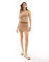 ASOS DESIGN belted bodycon square neck mini dress in camel