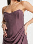 Фото #5 товара ASOS DESIGN Tall corset bandeau midi dress in washed fabric with drape detail skirt in wine