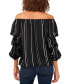 Фото #2 товара Women's Striped Off The Shoulder Bubble Sleeve Tie Front Blouse