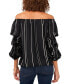 ფოტო #2 პროდუქტის Women's Striped Off The Shoulder Bubble Sleeve Tie Front Blouse