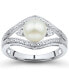 Cultured Freshwater Button Pearl (7mm) & Diamond Accent Ring in Sterling Silver