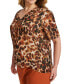 ფოტო #3 პროდუქტის Plus Size Animal Print Puff-Sleeve Blouse