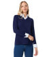 ფოტო #1 პროდუქტის Womens Serenity with Cotton Poplin Long Sleeve V-Neck Twofer Top