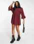 ASOS DESIGN batwing sleeve smock mini dress in burgundy base black spot