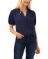 ფოტო #1 პროდუქტის Women's Short Sleeve Ruffle Neck Raglan Split Neck Blouse