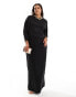 TFNC Plus long sleeve satin cowl back maxi dress in black