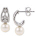 Фото #1 товара Cultured Freshwater Pearl (6mm) & Lab-Created White Sapphire (1/5 ct. t.w.) J-Hoop Earrings in Sterling Silver