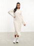 Фото #5 товара Threadbare Aubrey high neck ribbed midi jumper dress in oatmeal