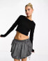 JJXX Feline ribbed crop top in black