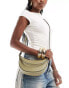 Mango leather look shoulder bag in khaki