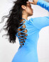 Фото #2 товара Simmi slinky bodycon lace up back detail mini dress in blue