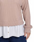 ფოტო #2 პროდუქტის Plus Size Long Sleeve Two-Fer Top with Gathered Inset