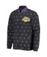 ფოტო #3 პროდუქტის Men's Black Los Angeles Lakers In-Field Play Fashion Satin Full-Zip Varsity Jacket
