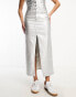 Pull&Bear metallic denim split midi skirt co-ord in silver