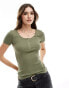 Pieces ribbed top with poppers in khaki green Зеленый, XL - EU 42 - фото #1