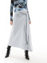 Фото #7 товара & Other Stories maxi skirt with drape side tie and buckle detail in light grey