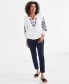 ფოტო #2 პროდუქტის Women's Split-Neck Long-Sleeve Embroidery Peasant Blouse, Created for Macy's