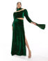 Фото #3 товара Kanya London velvet lehenga skirt with split in emerald green