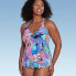 Women's UPF 50 V-Neck Tankini Top - Aqua Green Multi Tropical Print S