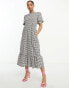 Фото #4 товара Nobody's Child Maria lace up back smock midi dress in mono gingham