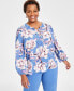 Фото #1 товара Plus Size Printed Lace-Up Top, Created for Macy's