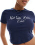 Pieces wellness 'Hot Girl Walks Club' baby t-shirt in navy blue