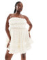 Фото #1 товара ASOS LUXE Curve textured organza bandeau ruffle mini dress with bow back in cream