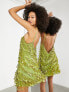 Фото #4 товара ASOS EDITION paillette fringe sequin halter mini dress in lime green