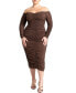 Фото #1 товара Plus Size Ruched Off The Shoulder Dress