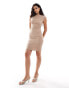 New Look crinkle ruched side mini dress in light brown