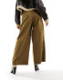 Urban Revivo wide leg belt detail cargo trousers in khaki brown