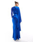 Daska satin ruffle sleeve detail maxi dress in cobalt