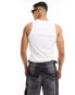 ASOS DESIGN muscle vest in white with text chest print