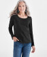 ფოტო #2 პროდუქტის Women's Cotton Long-Sleeve Scoop-Neck Top, Created for Macy's