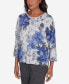 ფოტო #3 პროდუქტის Women's Worth Avenue Watercolor Floral Shimmer Crew Neck Top